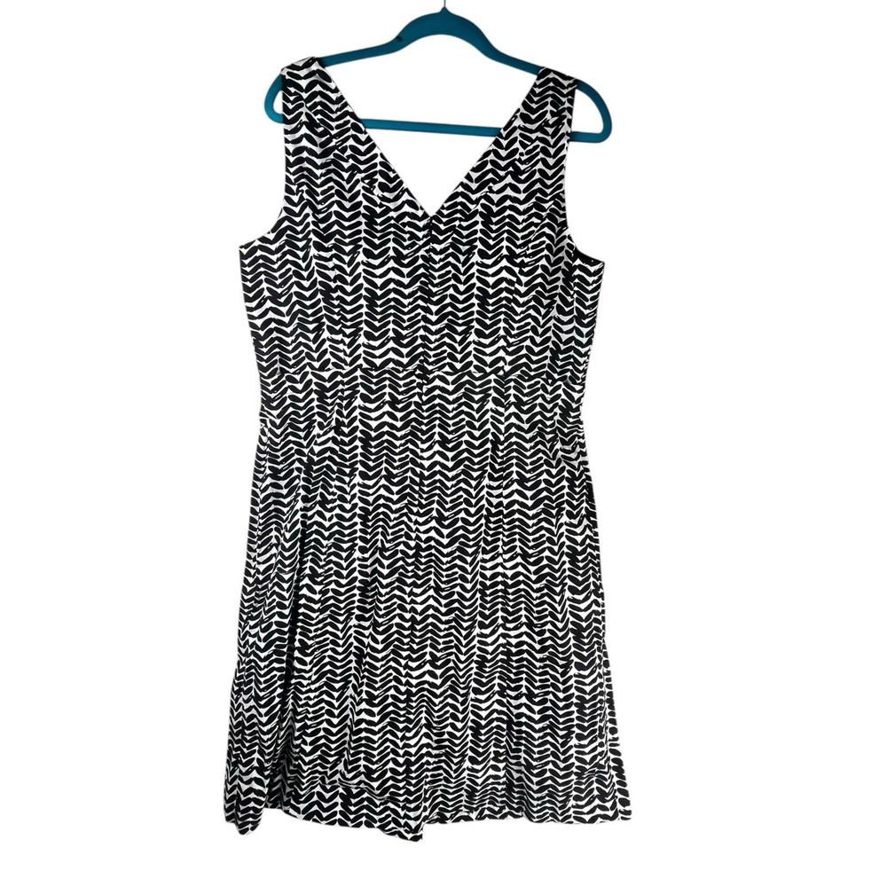 East 5th Fit‎ & Flare Dress Black White Sleeveless V-Neck Size 16 Career Cotton - Picture 4 of 9